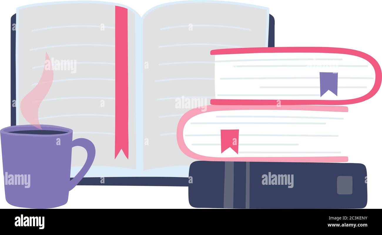 online training, open book and coffee cup, education and courses learning digital vector