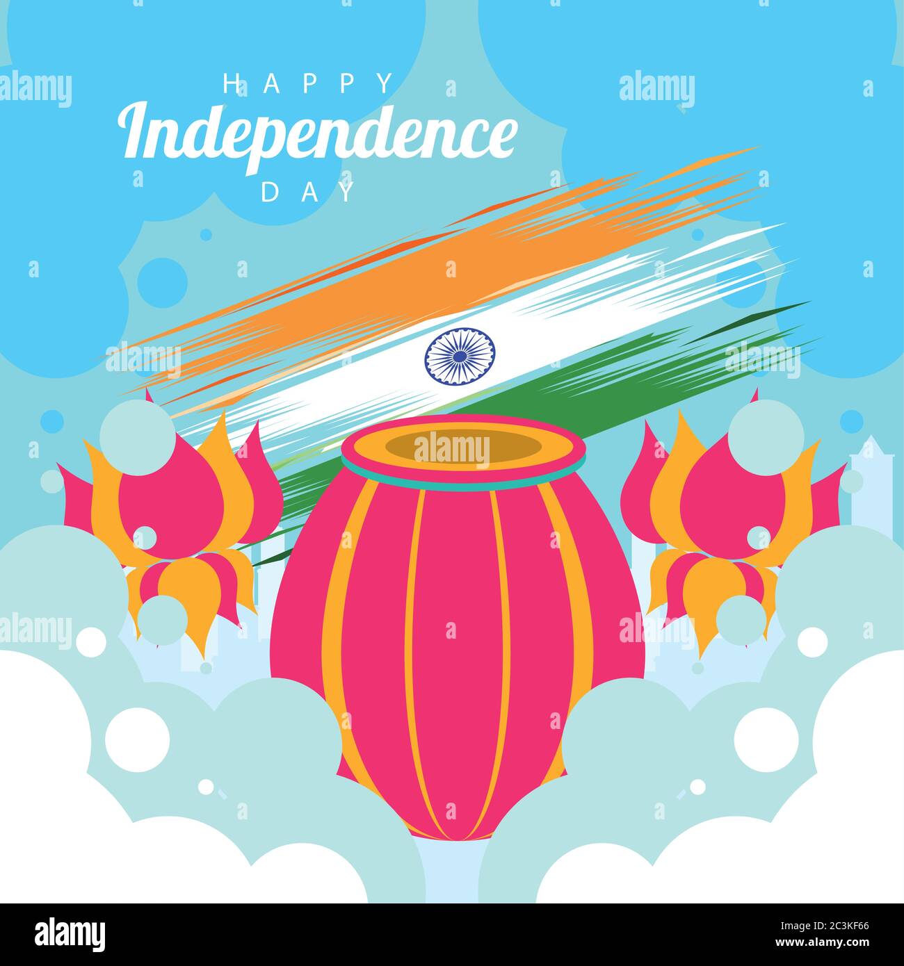 india independence day celebration with flag and jar vector