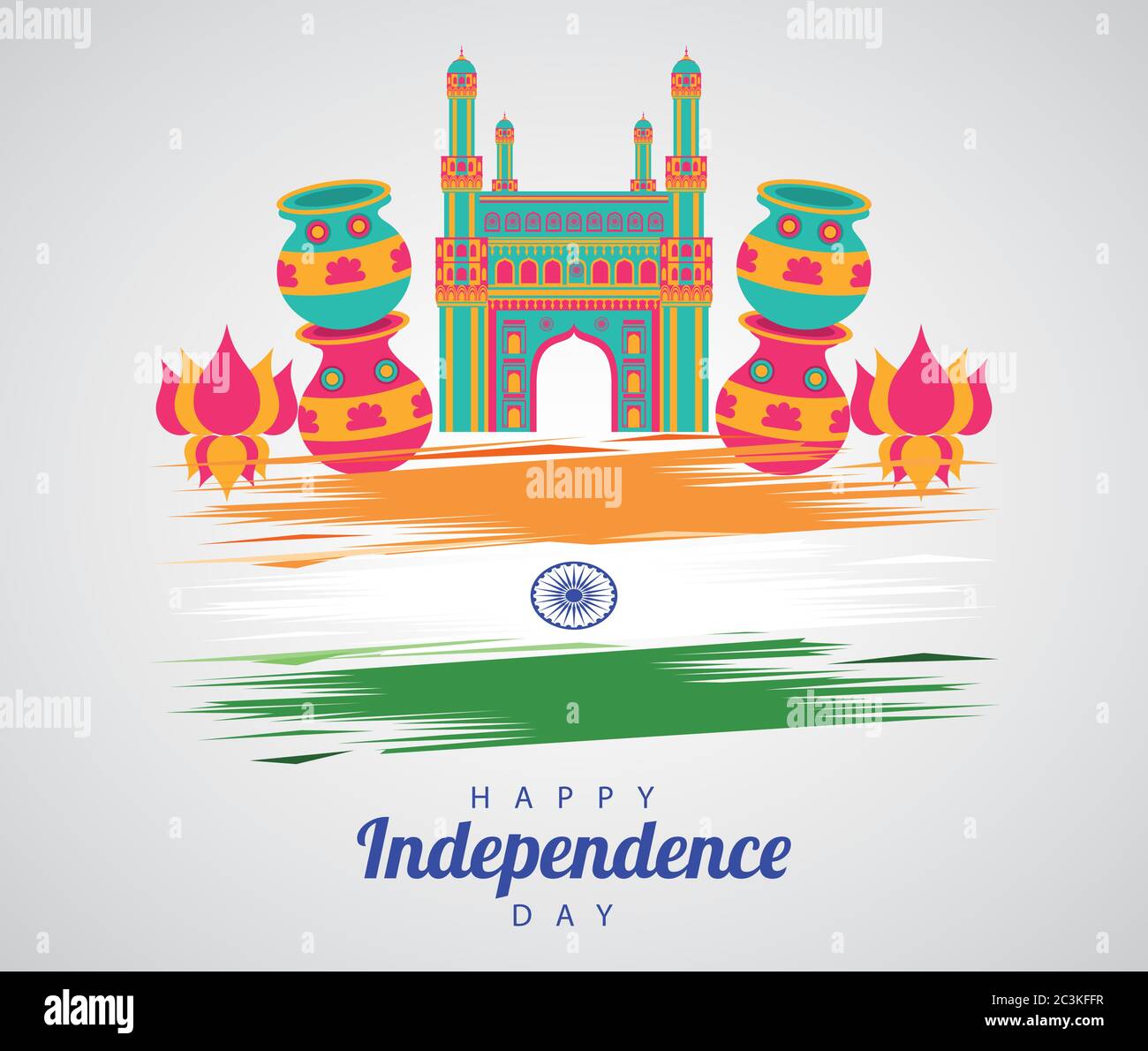 india independence day celebration with mosque temple and flag vector ...