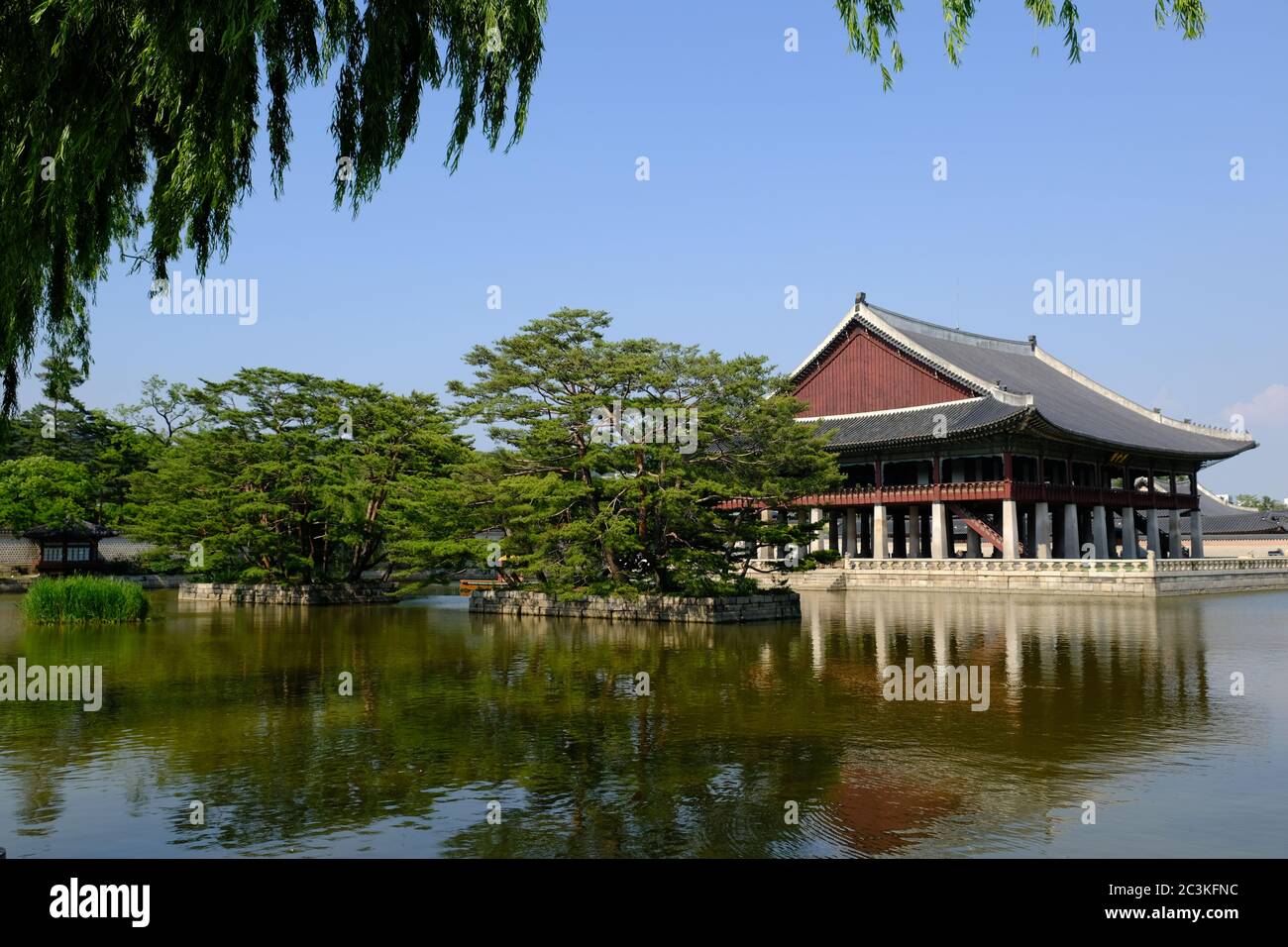 Seoul South Korea - Gyeongbokgung Palace Pond and Gyeonghoeru Pavilion Stock Photo