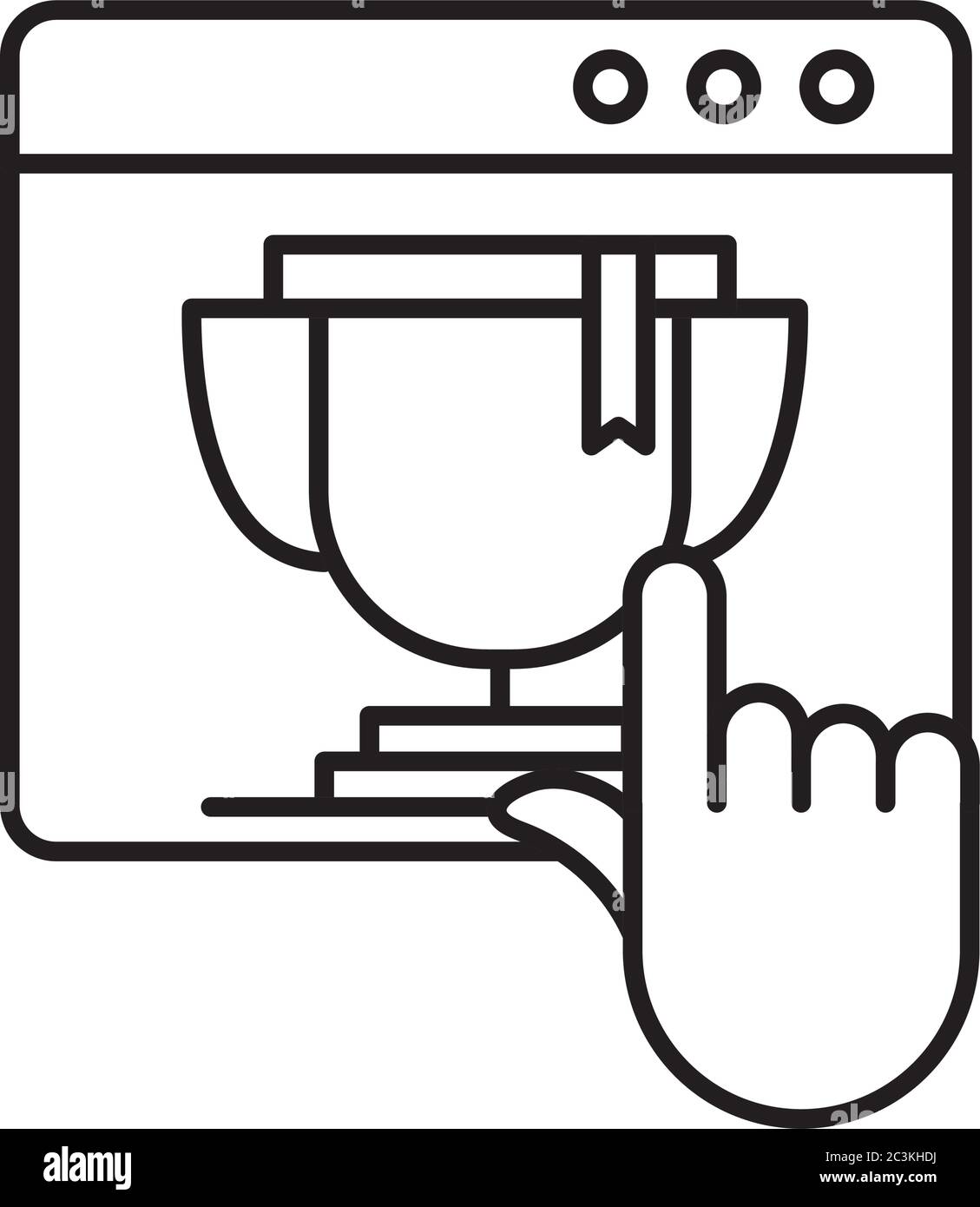 online education, website trophy award, mobile training courses vector illustration line style icon Stock Vector