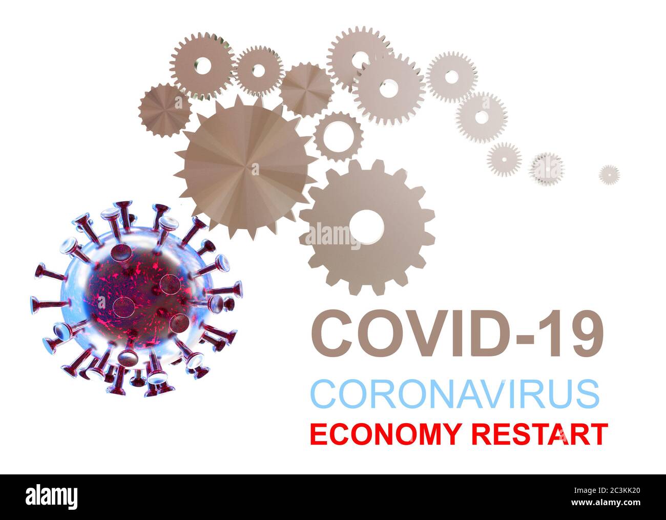 covid-19 coronavirus economy restart cogs gears business - 3d rendering Stock Photo