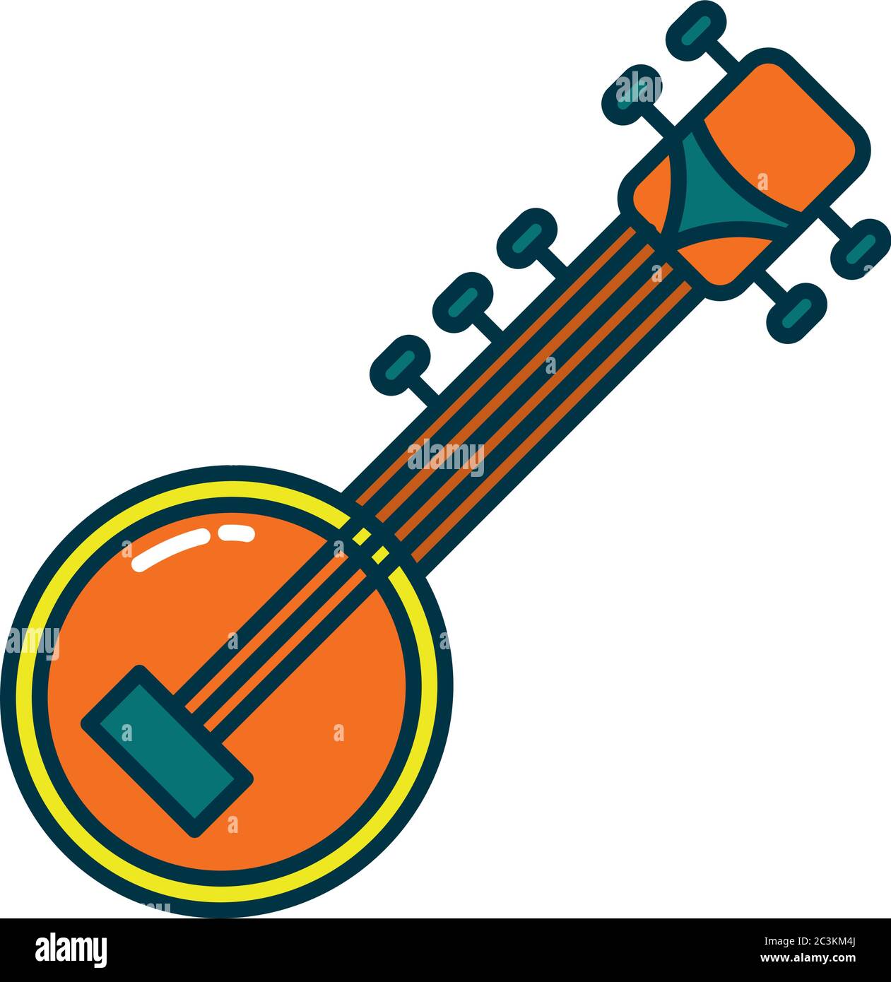 Indian sitar guitar line and fill style icon design, India culture