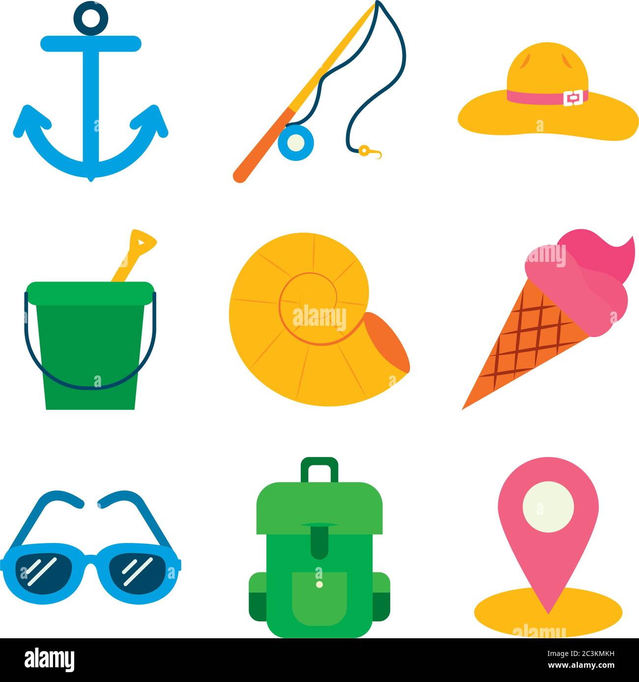 flat style icon set design, Summer vacation tropical relaxation outdoor ...