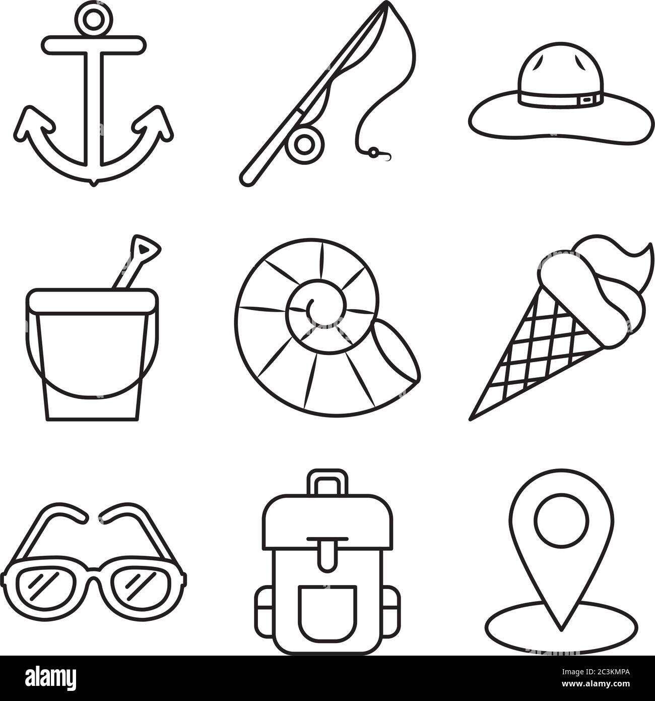 line style icon set design, Summer vacation tropical relaxation outdoor ...