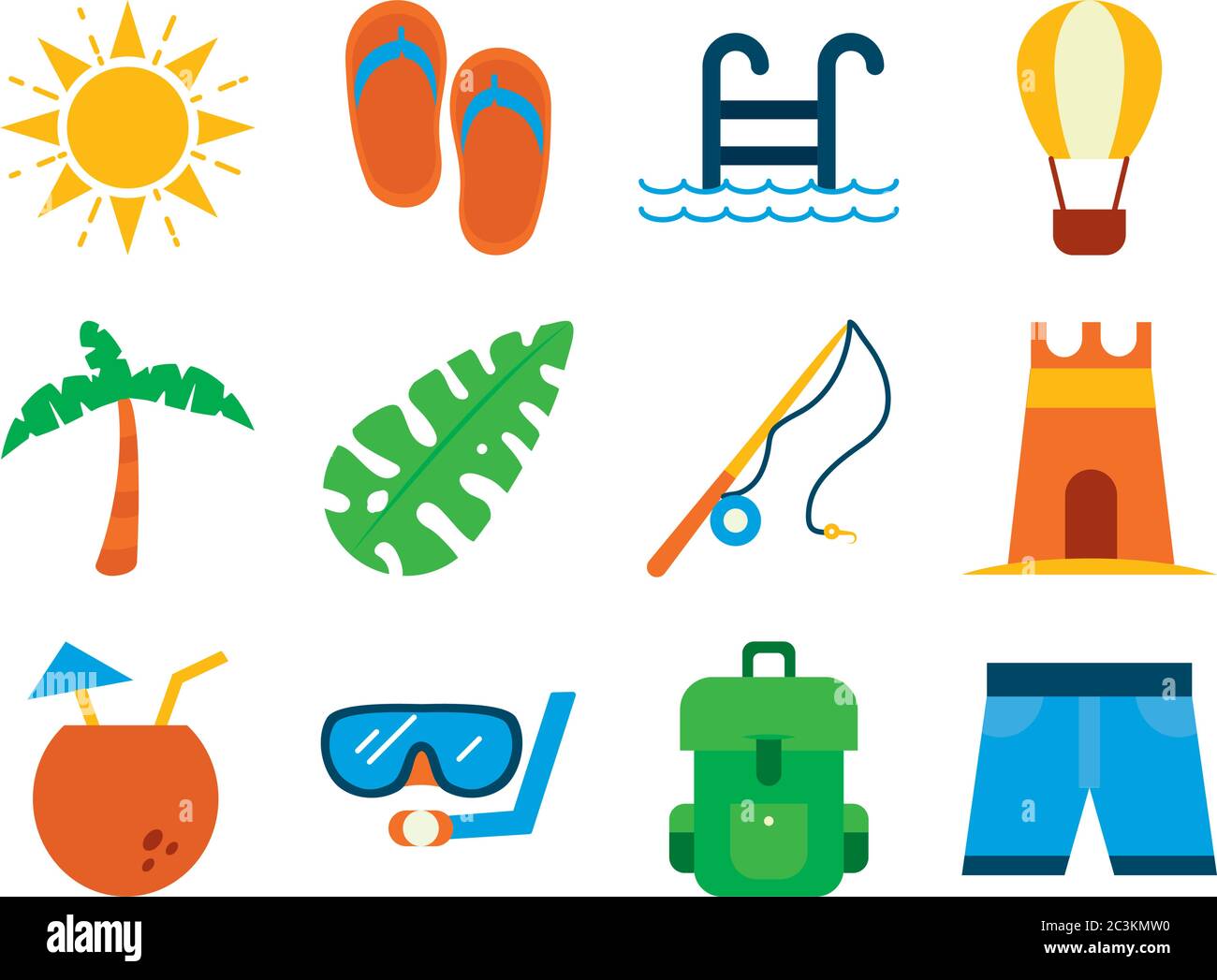 flat style icon set design, Summer vacation tropical relaxation outdoor ...