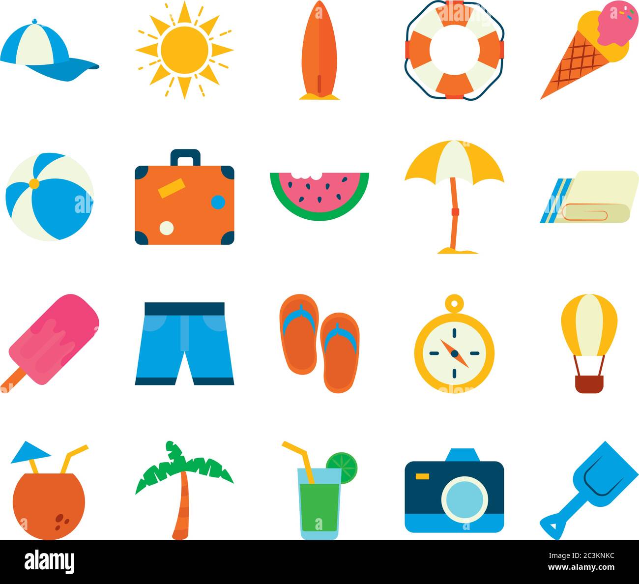 flat style icon set design, Summer vacation tropical relaxation outdoor ...