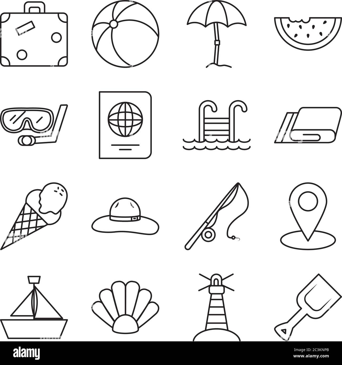 line style icon set design, Summer vacation tropical relaxation outdoor ...