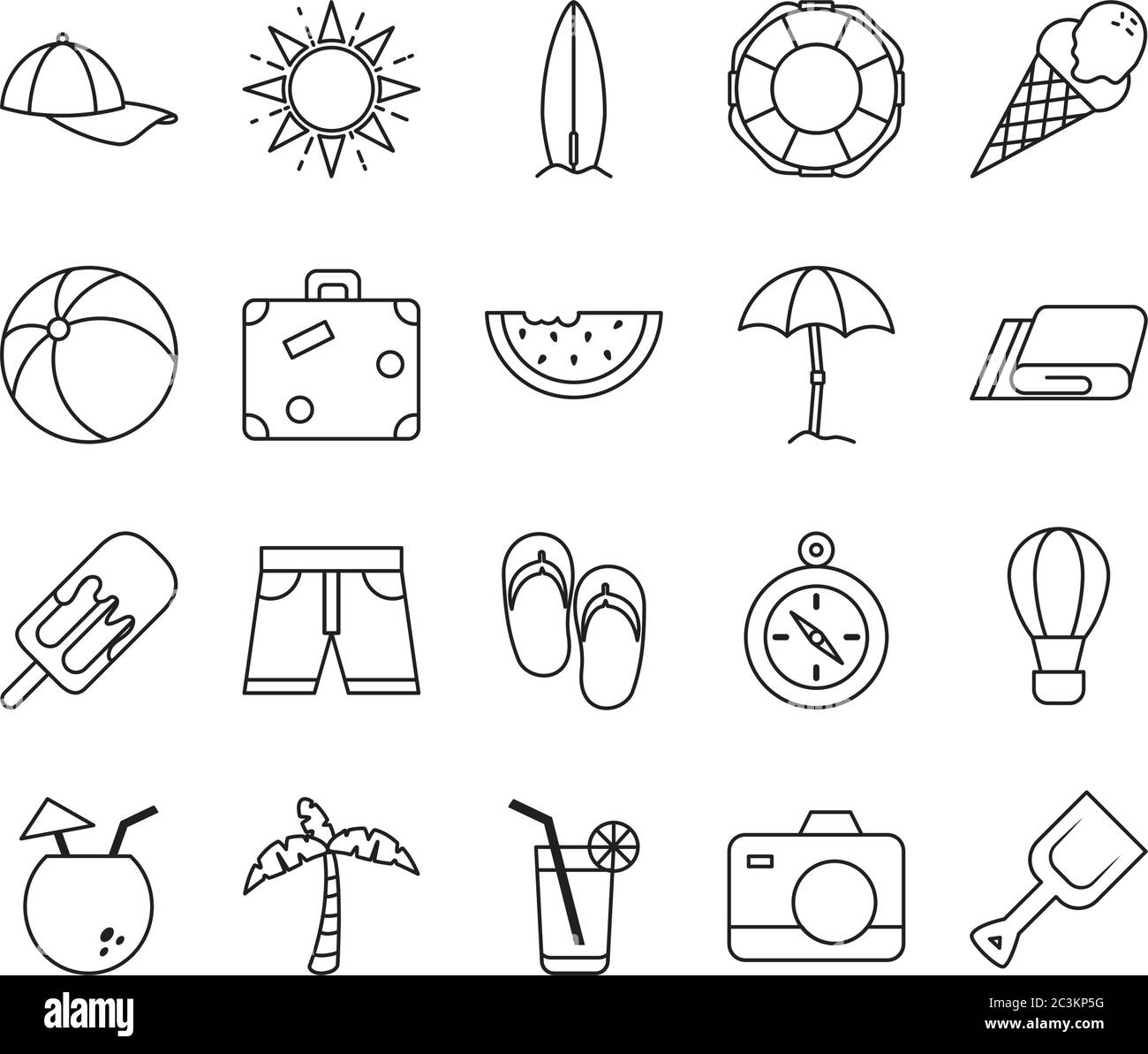 line style icon set design, Summer vacation tropical relaxation outdoor ...