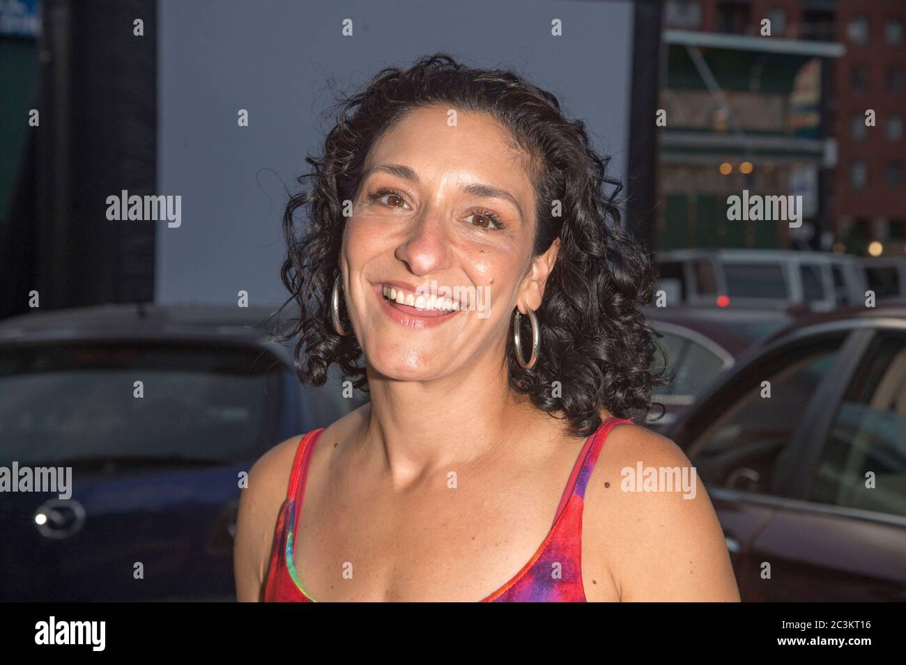NEW YORK, NY – JUNE 20:  Producer Anthoula Katsimatides attends a popup drive-in special sneak screening of Olympia at Bel Air Diner's parking lot ami Stock Photo