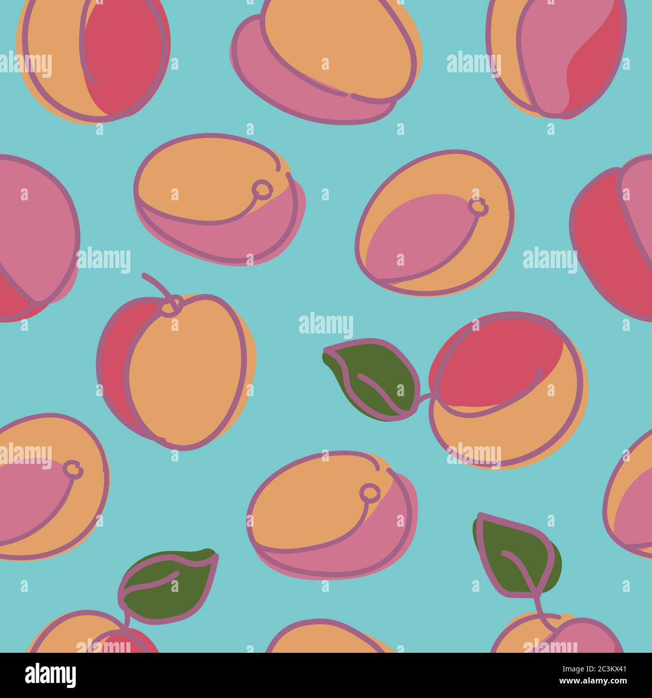 Vector seamless pattern with ripe apricots Stock Vector