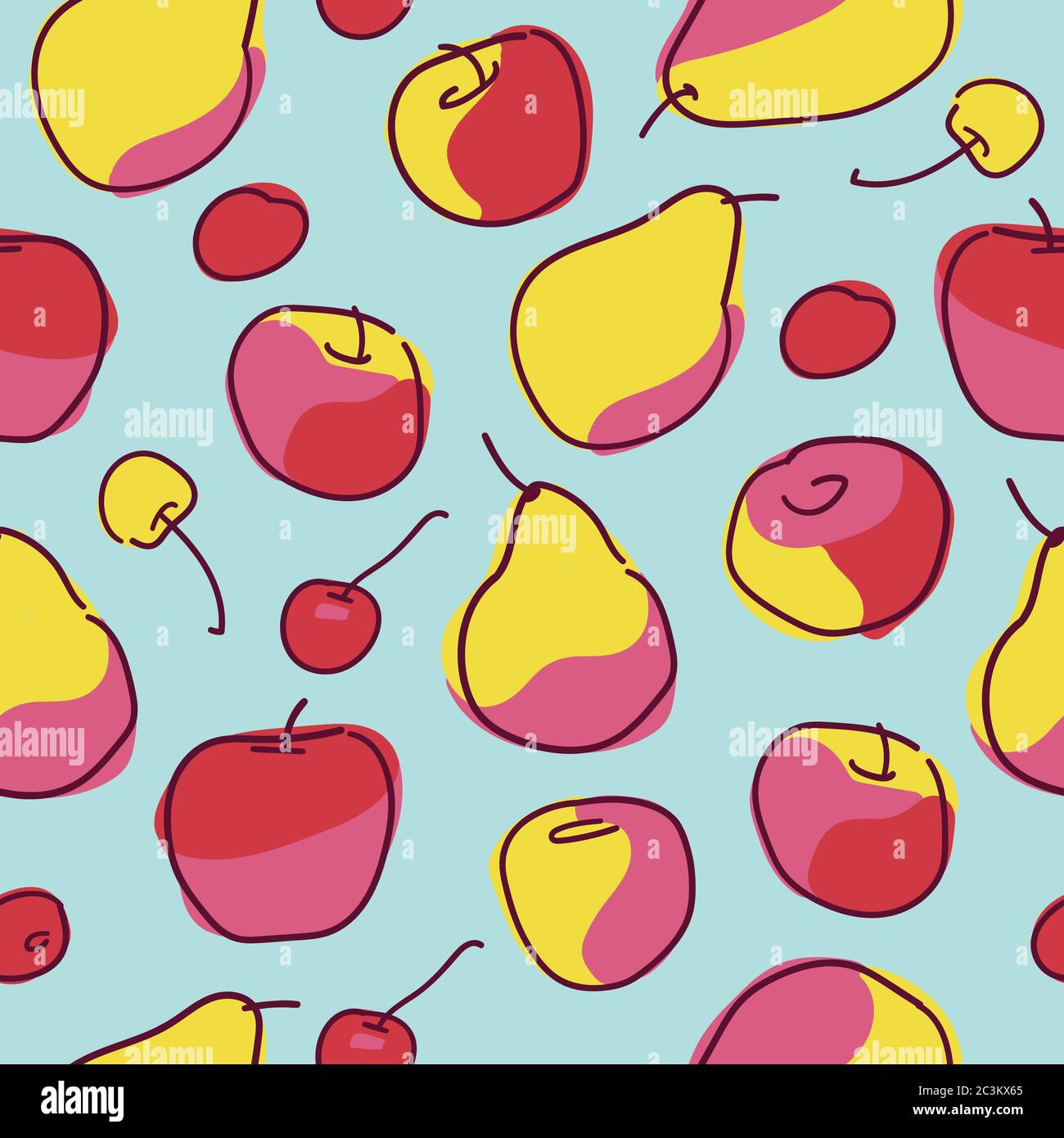 Vector pattern with pears, apples and cherry. Stock Vector