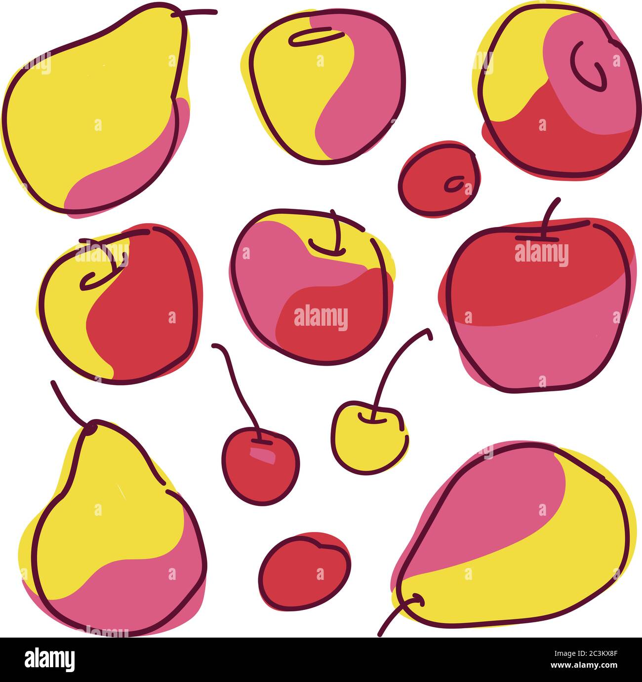 Vector set with pears, apples and cherry. Stock Vector