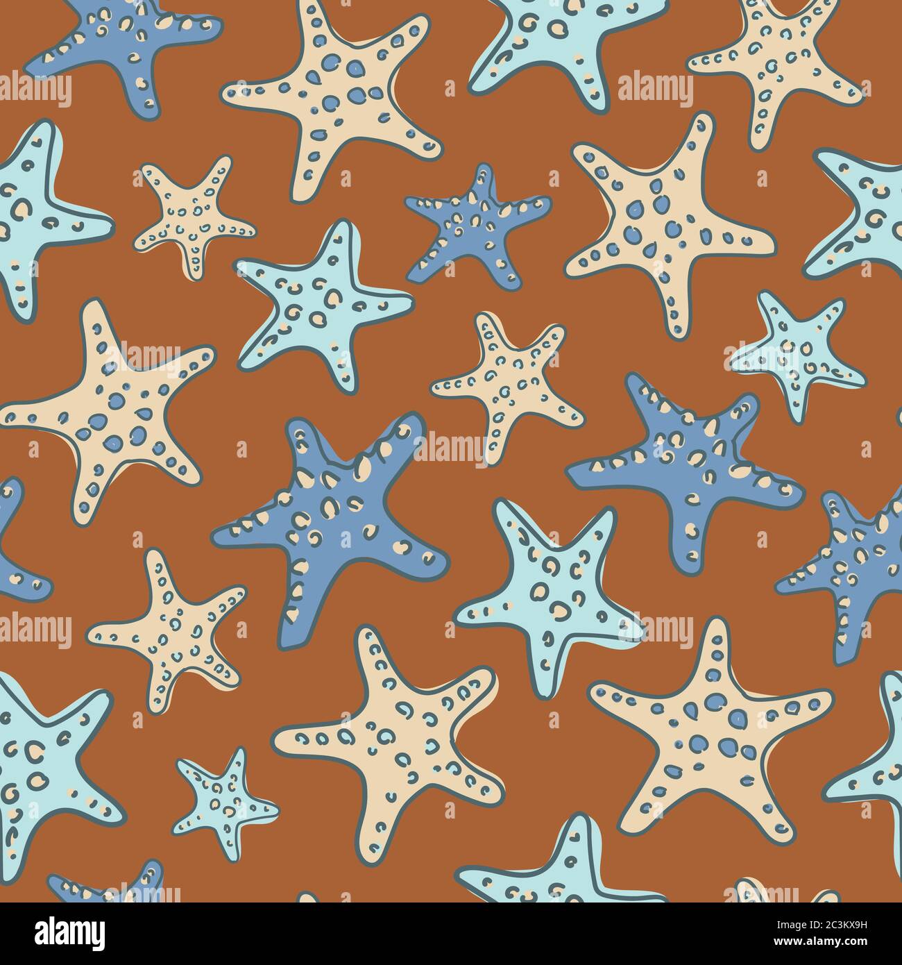 Seamless pattern with starfishes. Marine background. Stock Vector
