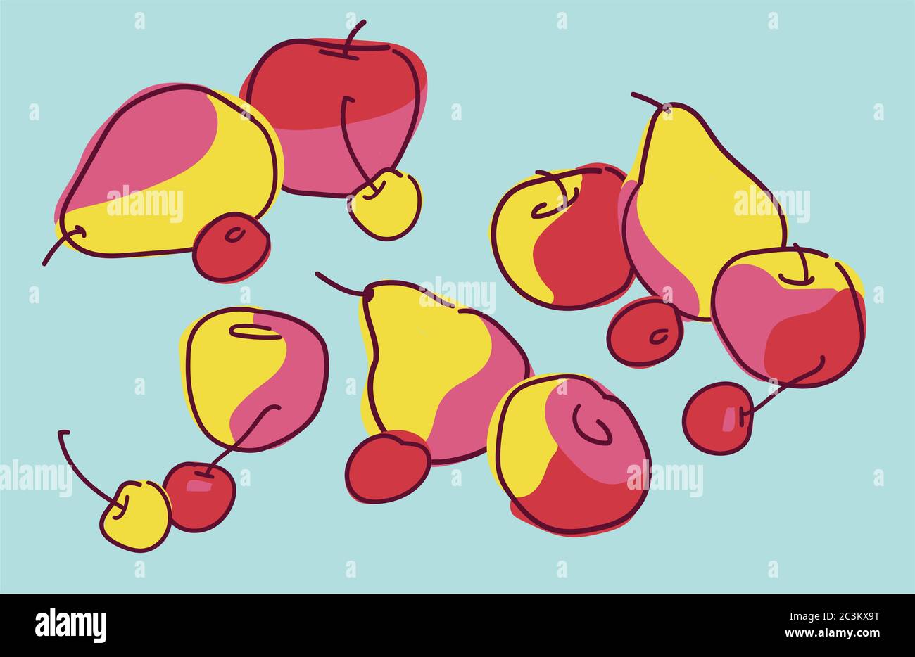 Vector still life with pears, apples and cherry. Stock Vector