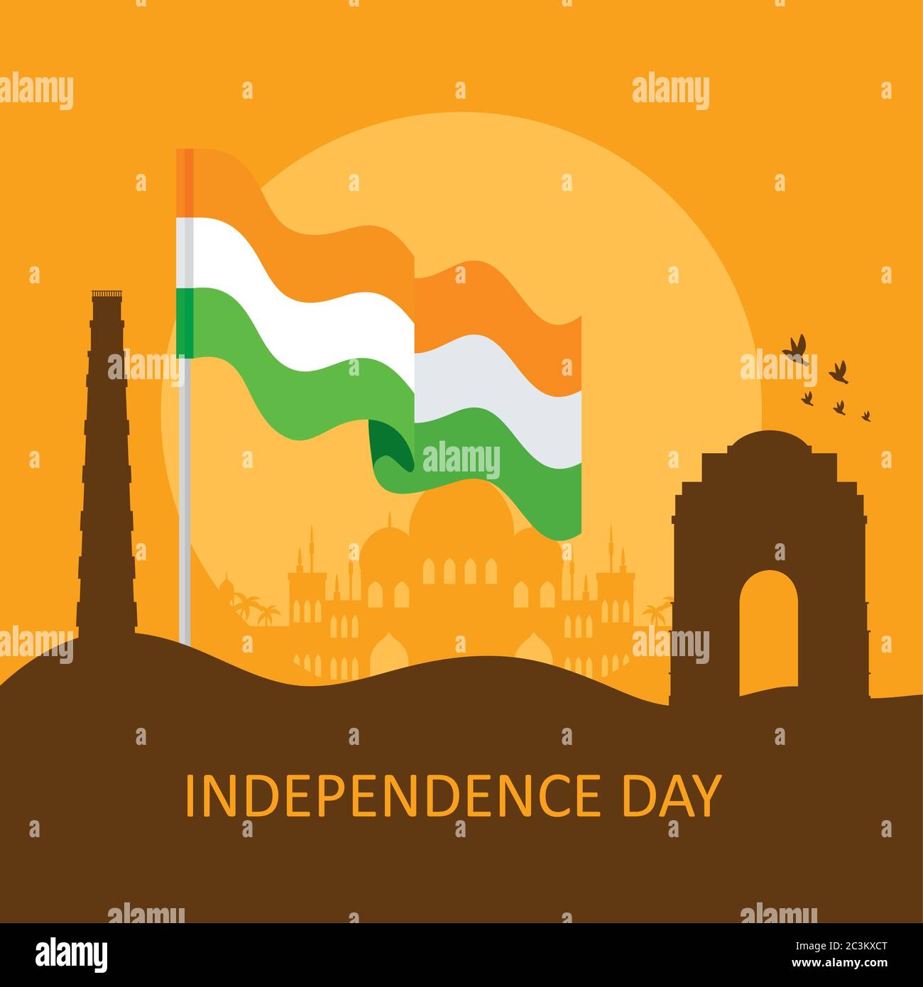 india happy independence day celebration with silhouette of famous monuments Stock Vector