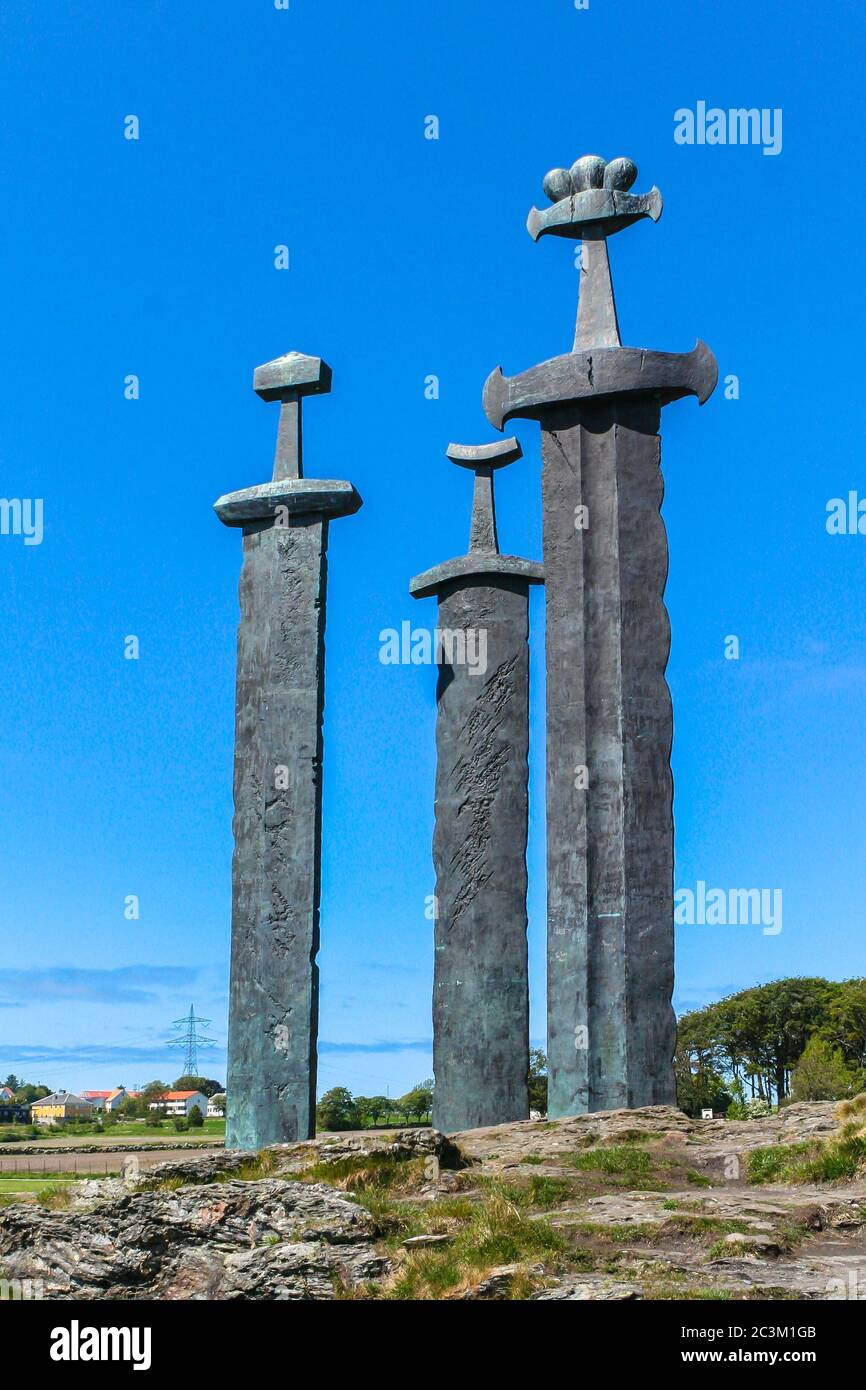 The sculpture of Swords in Rock (Sverd i fjell), located in the Hafrsfjord  neighborhood of Madla, near Stavanger in Rogaland county, Norway Stock  Photo - Alamy