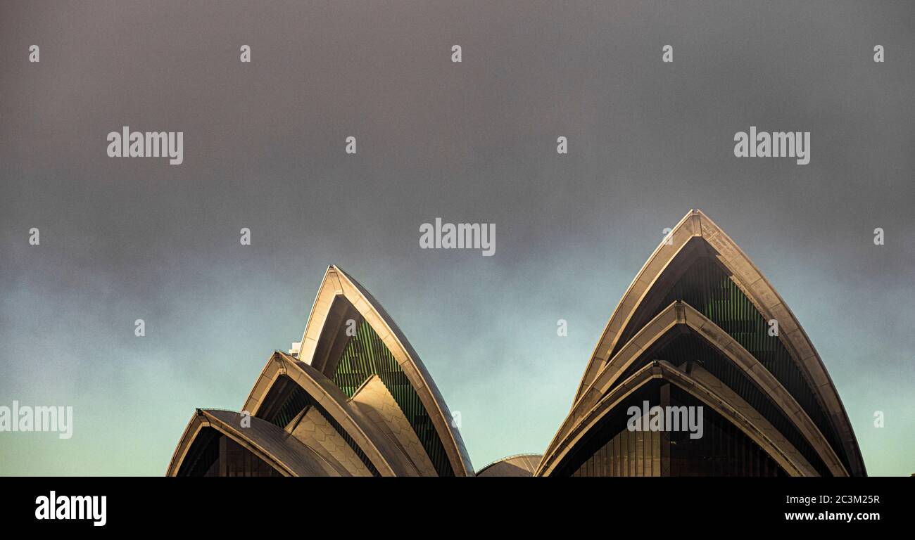 The Sydney Opera house on a foggy morning Stock Photo