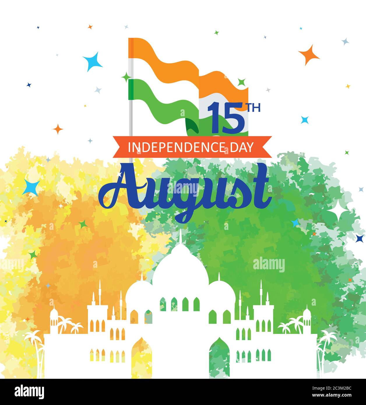 india happy independence day celebration with silhouette of famous monuments Stock Vector