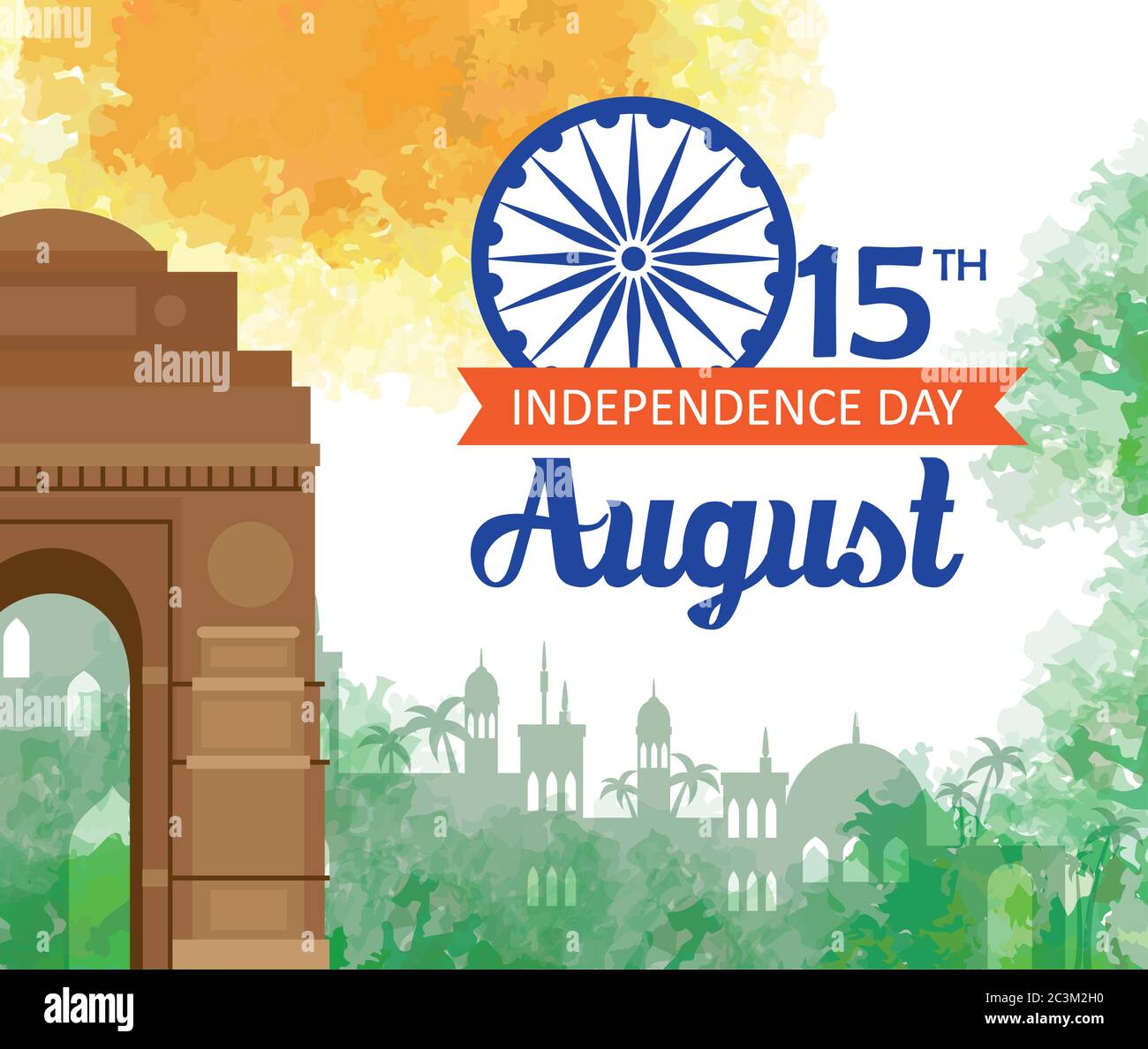 indian happy independence day with ashoka wheel decoration and famous ...