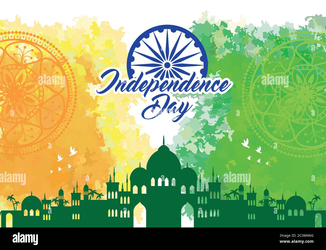 indian happy independence day with ashoka wheel decoration and ...