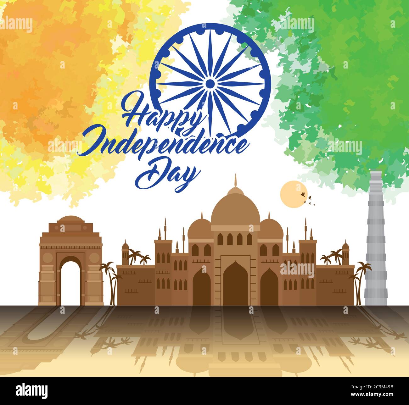 indian happy independence day with ashoka wheel decoration and famous ...