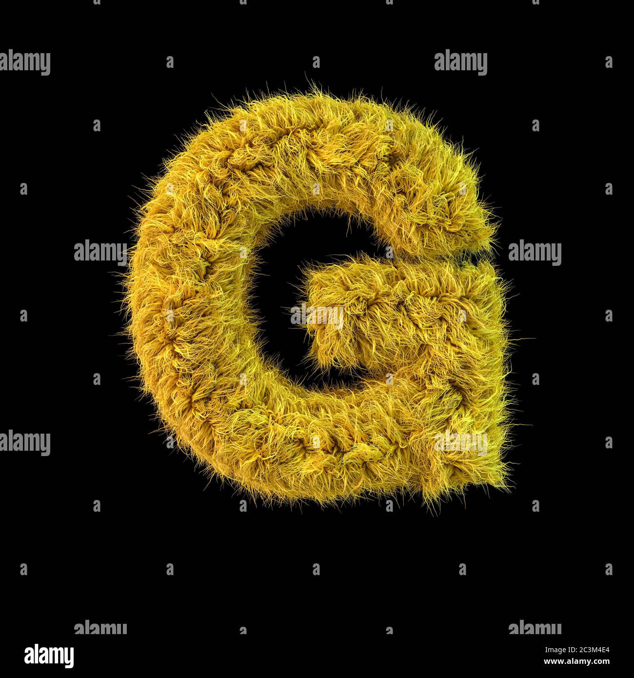 capital-letter-g-uppercase-yellow-fluffy-font-on-black-background-3d