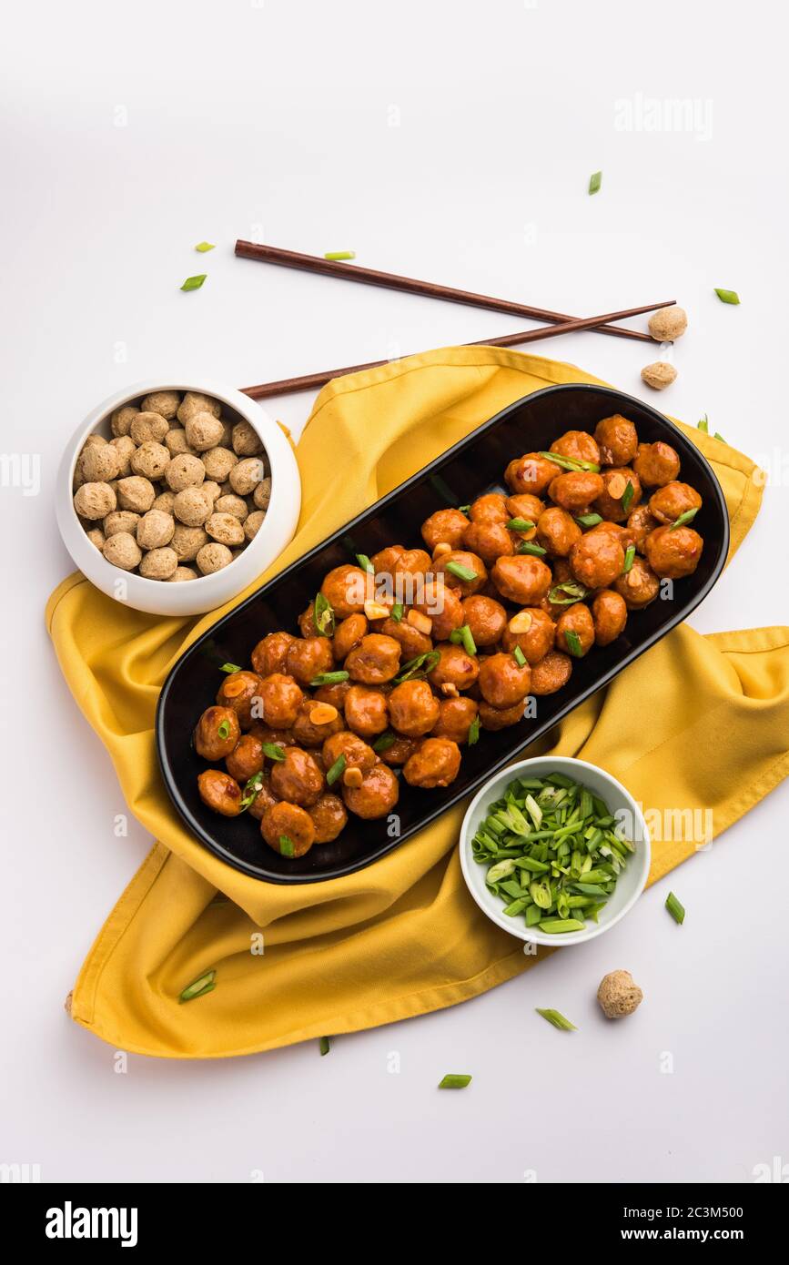 Soya Chunks Manchurian dry or with Gravy Stock Photo Alamy