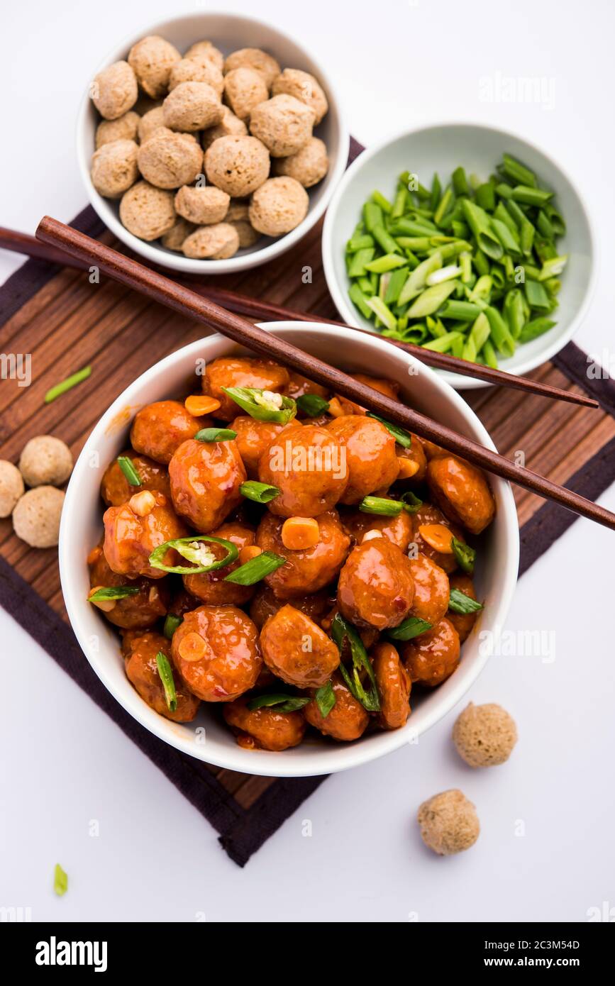 Soya Chunks Manchurian dry or with Gravy Stock Photo Alamy