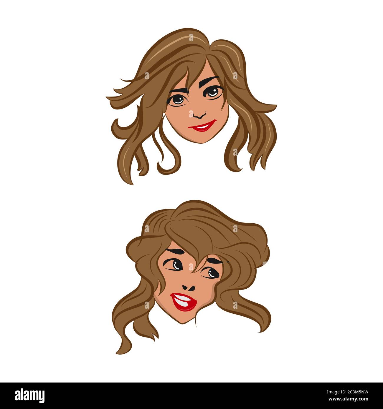 Woman with different facial expressions set.EPS 10 Stock Vector