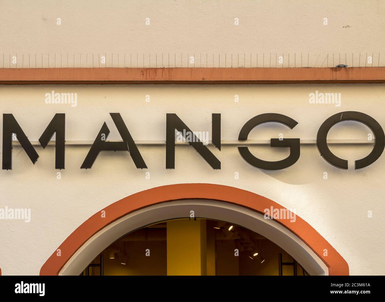 Heidelberg, Germany July 4, 2019. Mango logon on Mango's shop. Mango