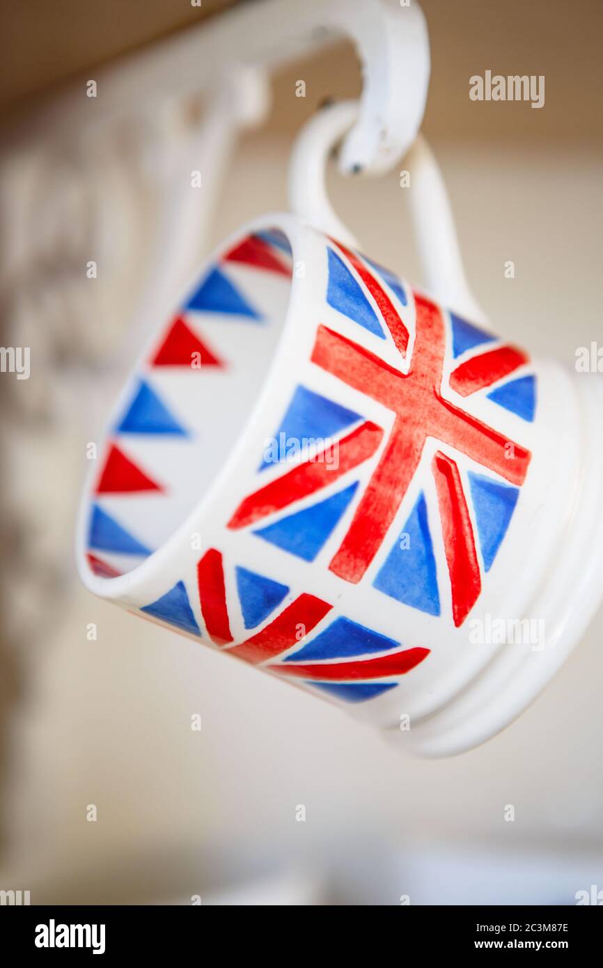 british union jack mugs. cups with british flag print. Union Jack British Flag tea cups Stock