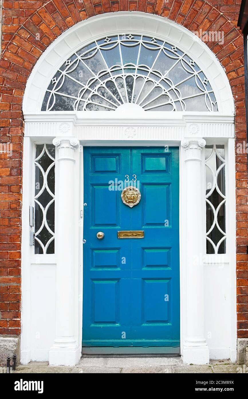A blue door in Dublin, Ireland. Arched door house front in Dublin Stock Photo Alamy
