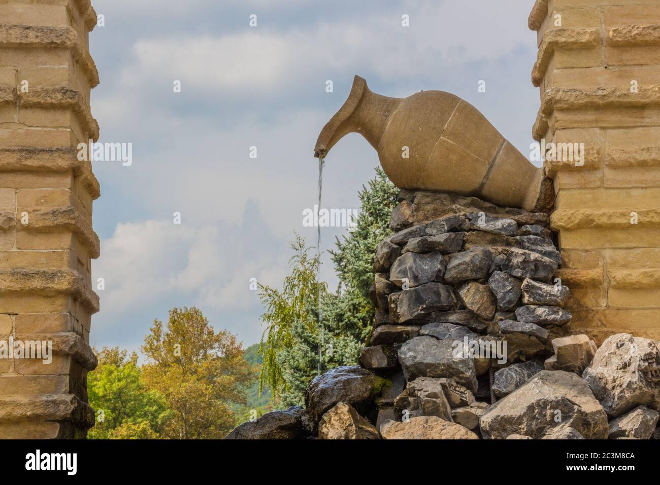 Monument with jug in Goryachy Klyuch (Hot spring), balneological resort in Krasnodar Krai, Russia. Stock Photo