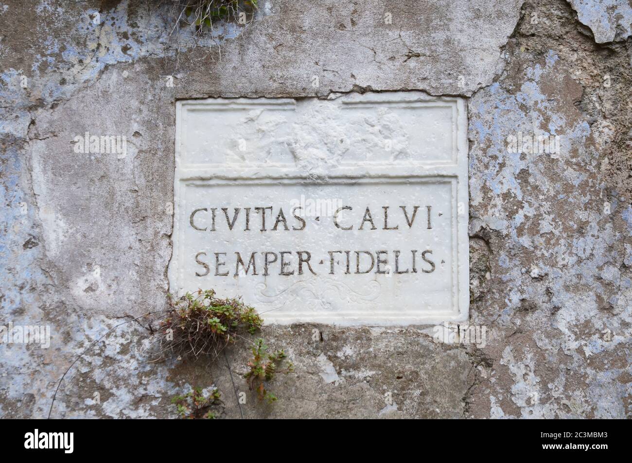 Town motto, Calvi, Corsica Stock Photo