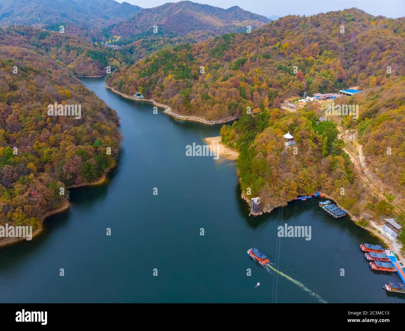 Wuhan Huangpi Mulan Tianchi Scenic Area, late summer and early autumn Aerial photography scenery Stock Photo