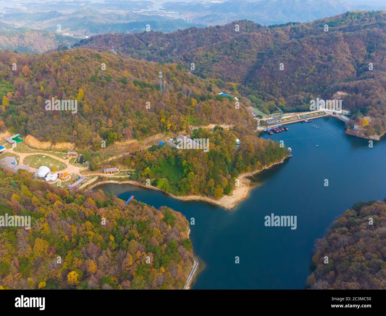 Wuhan Huangpi Mulan Tianchi Scenic Area, late summer and early autumn Aerial photography scenery Stock Photo