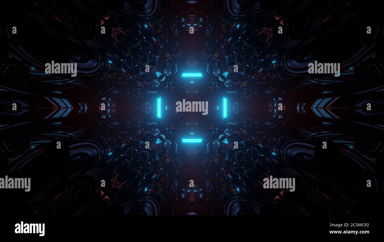 3D rendering of a futuristic background with blue abstract neon lights ...