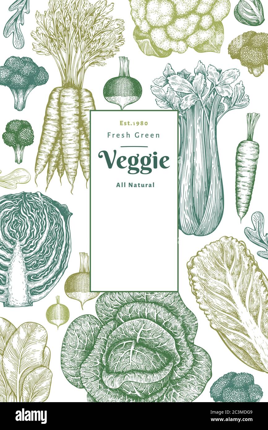 Hand drawn sketch vegetables design. Organic fresh food vector banner ...