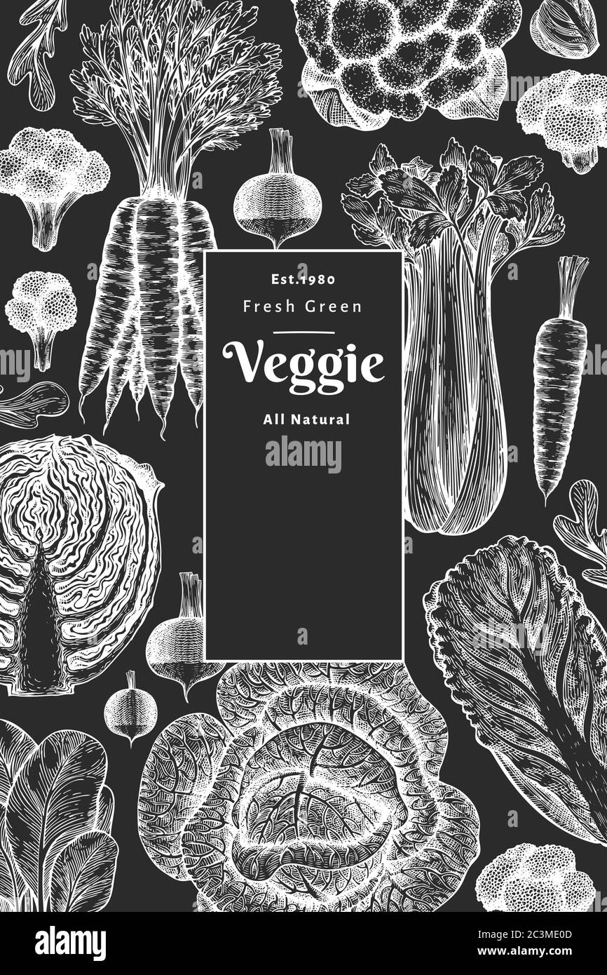 Hand drawn sketch vegetables design. Organic fresh food vector banner ...
