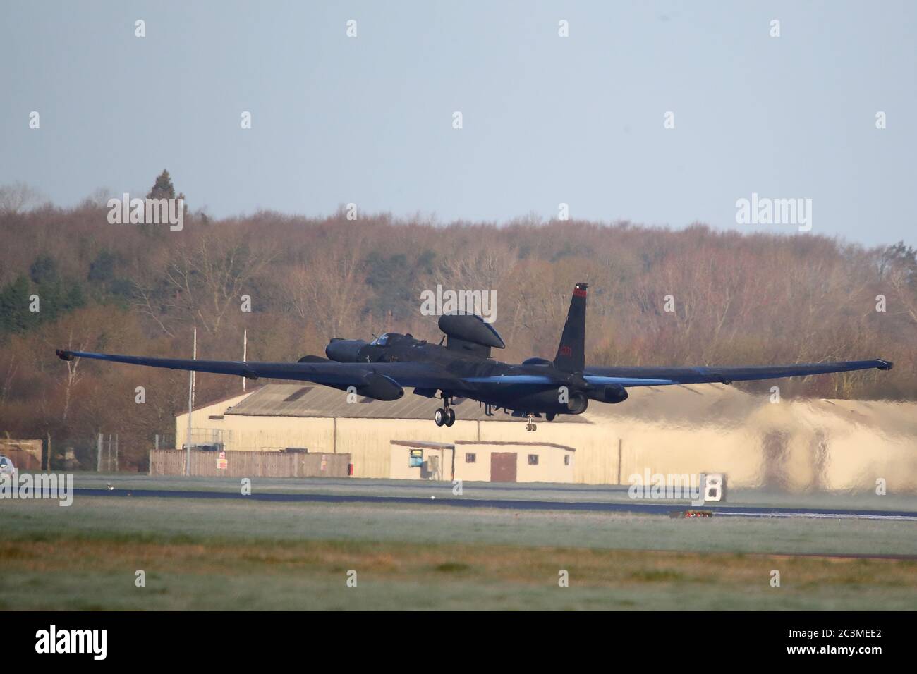 An American Lockheed U-2S spy plane taking off at RAF Fairford, UK Stock Photo