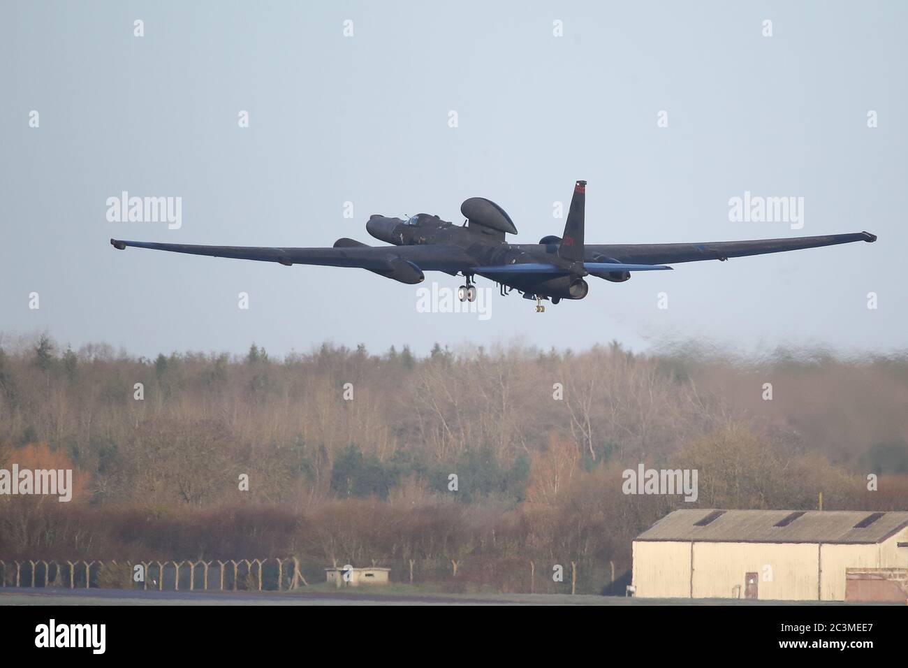 An American Lockheed U-2S spy plane taking off at RAF Fairford, UK Stock Photo