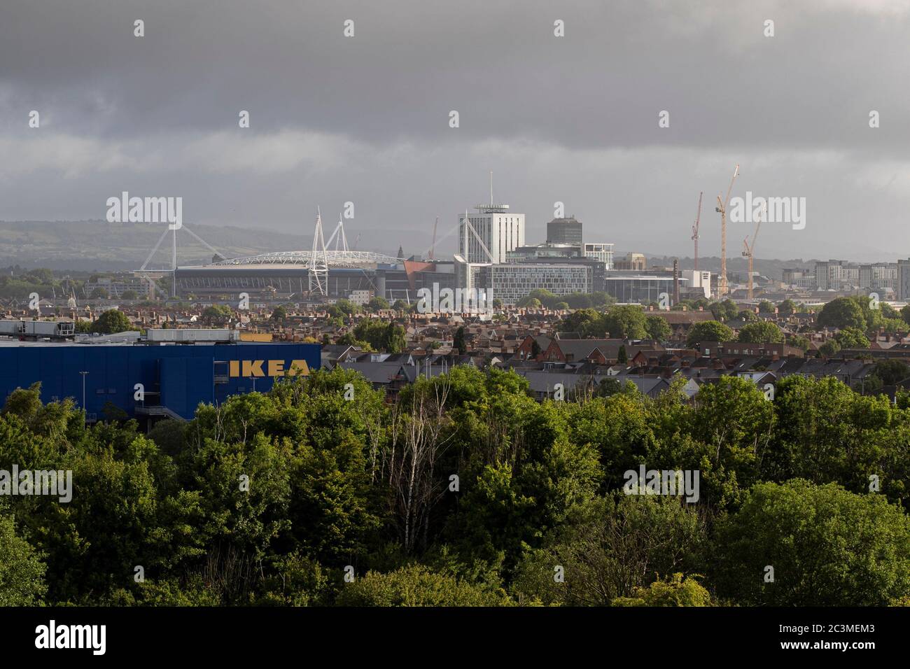 A view of The Principality Stadium from Grangetown on the 21st June 2020. Lewis Mitchell. Stock Photo