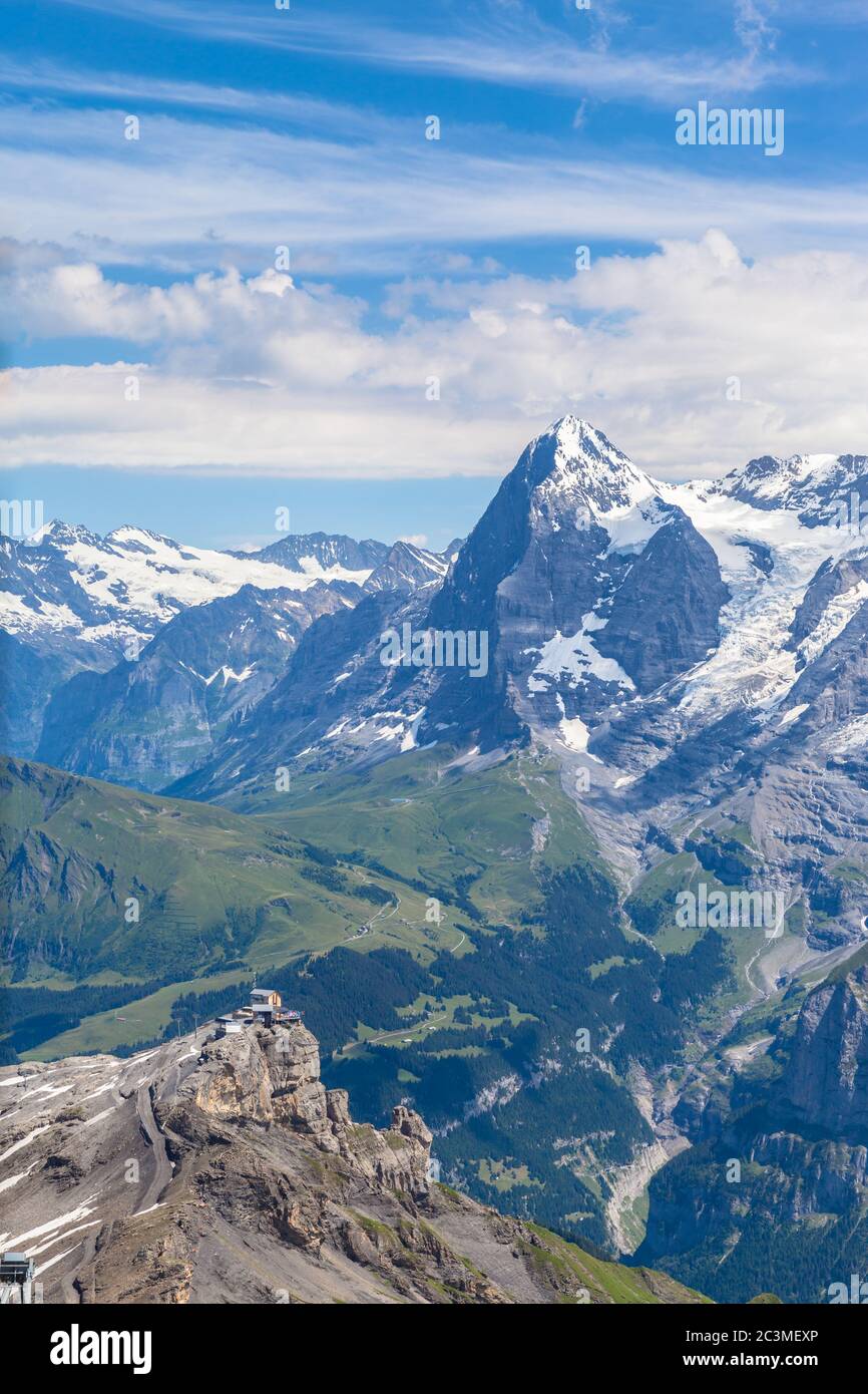 Stunning view of Eiger from from the view platform on top pf Schilthorn on Bernese Oberland, Canton of Bern, Switzerland Stock Photo