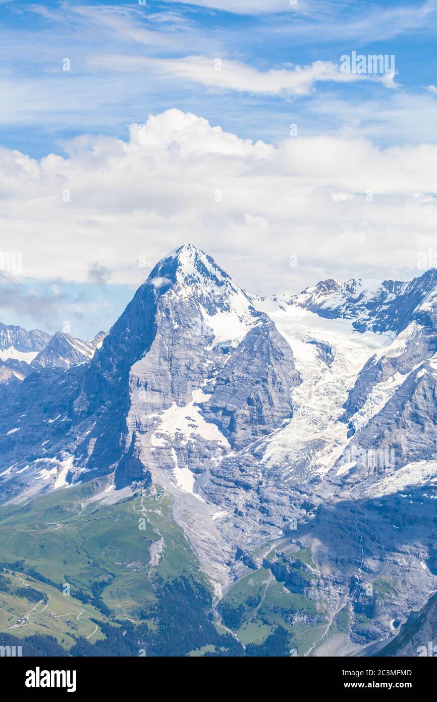 Stunning view of Eiger from from the view platform on top pf Schilthorn on Bernese Oberland, Canton of Bern, Switzerland Stock Photo