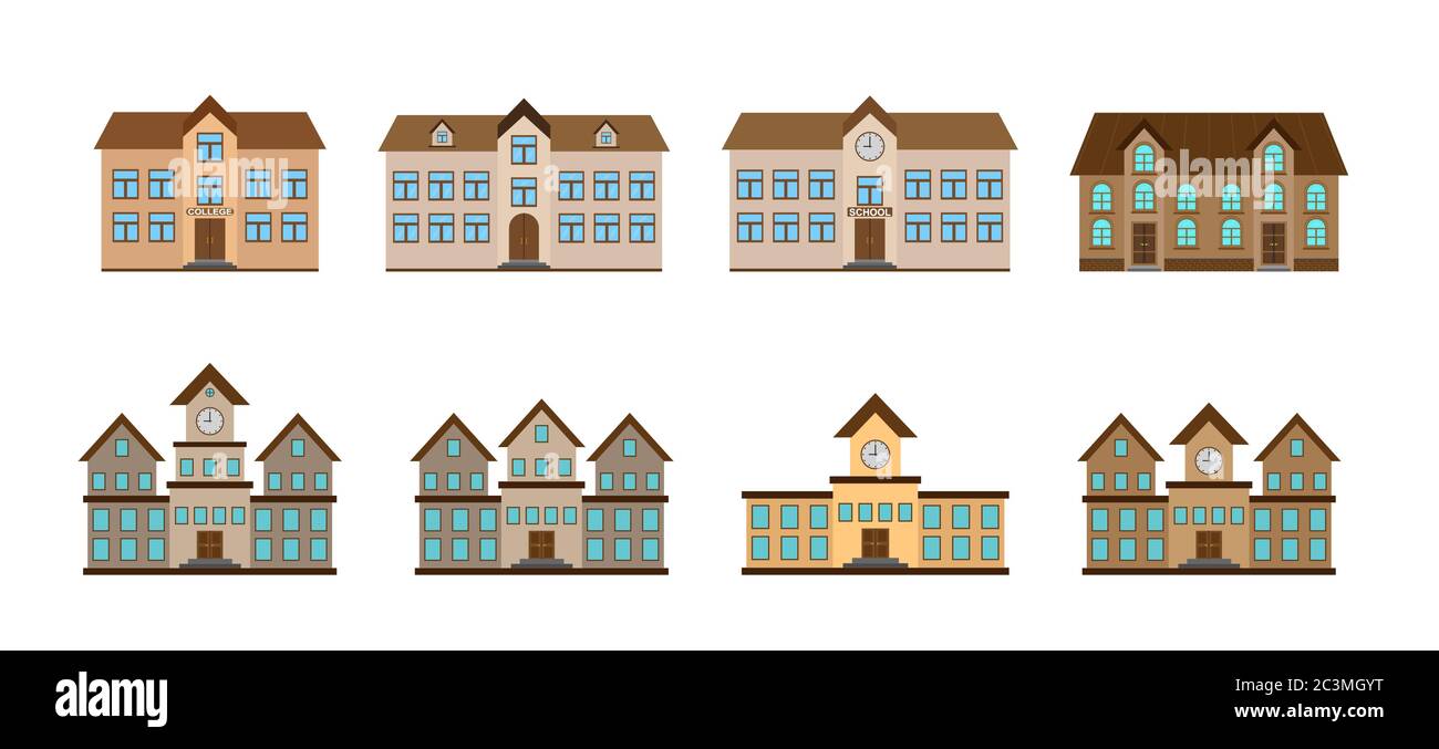Building. a set of simple color vector icons isolated on a white ...