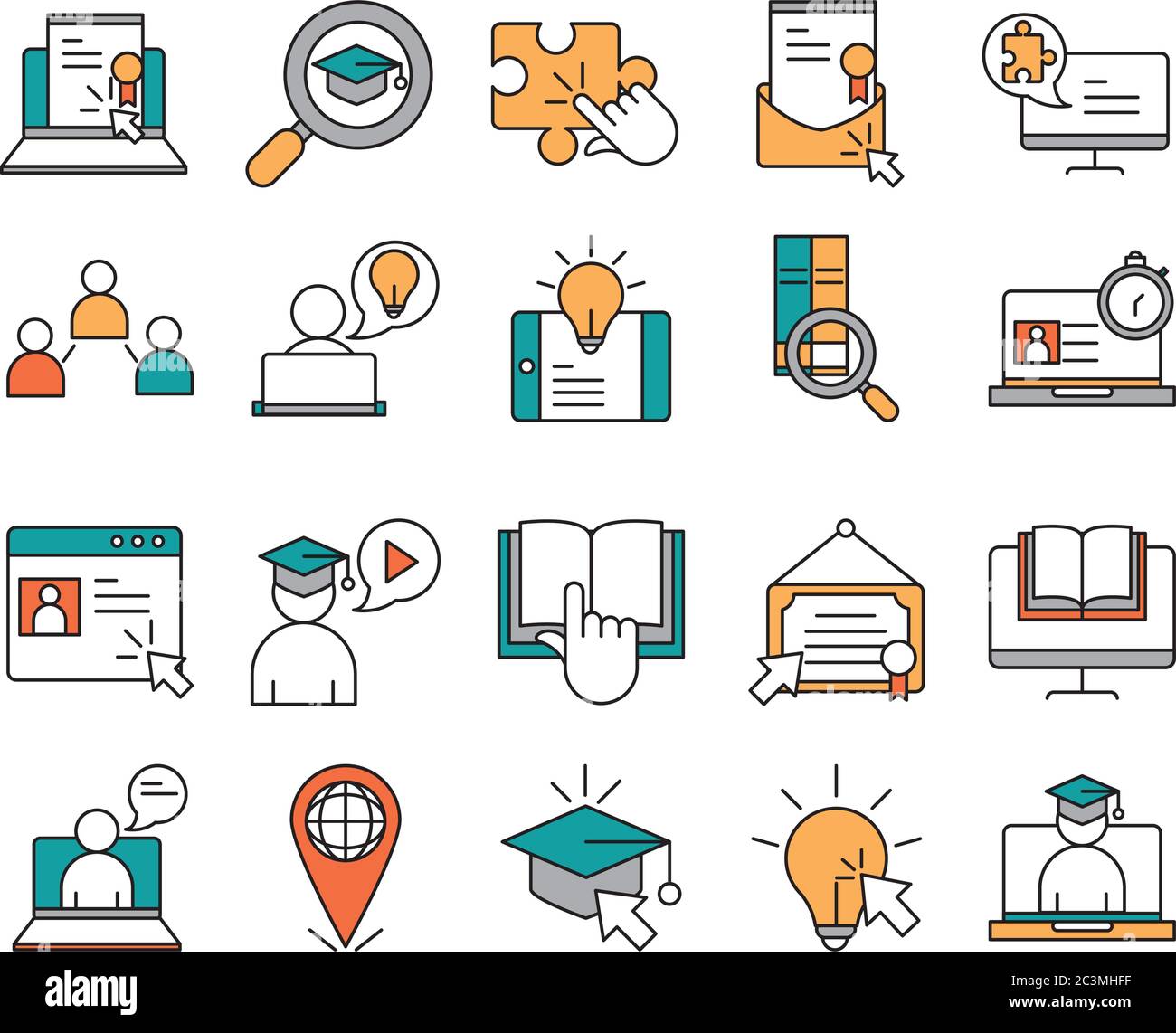 online education, website and mobile training courses icons set vector ...