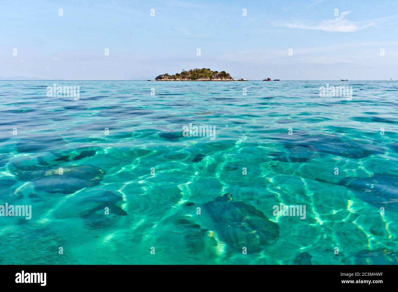 Turquoise Water and Small Island seen from Sunrise Beach, Koh Lipe, Thailand, Asia Stock Photo