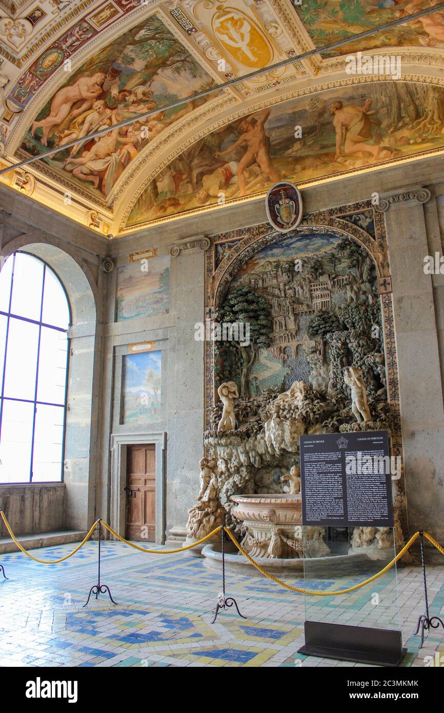 June 3 2016 Caprarola Viterbo Lazio Italy Villa Farnese A Renaissance And Mannerist Construction An Interior Room Of The Building With Fount Stock Photo Alamy