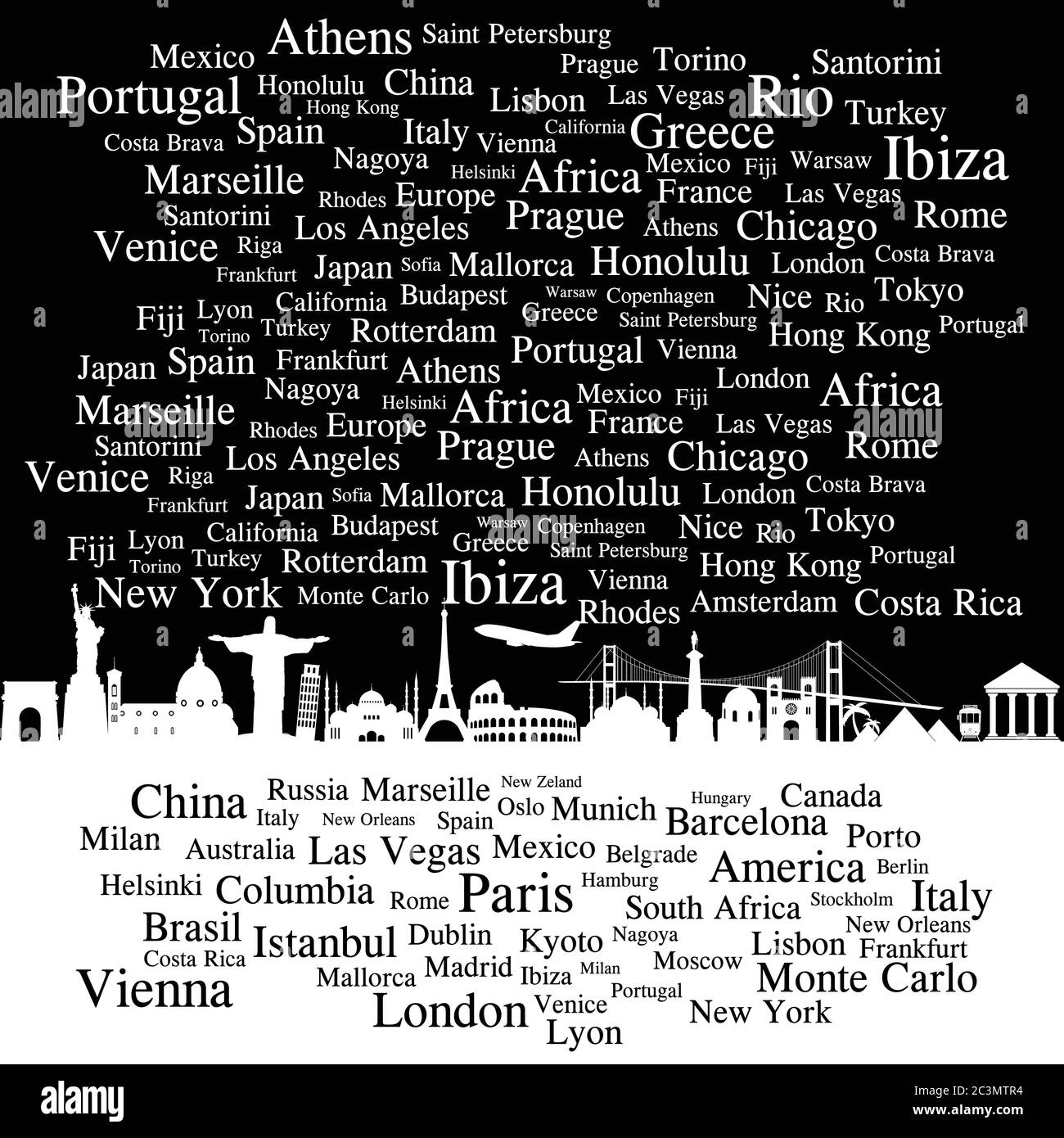 traveling background in black and white vector illustration Stock ...